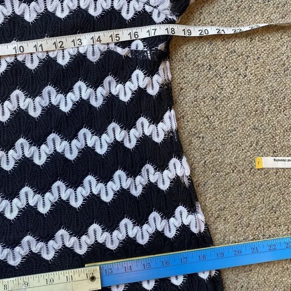 Sandra Darren womens Tunic Dress 12 Black white midi striped red Mesh Party Date - Picture 2 of 7